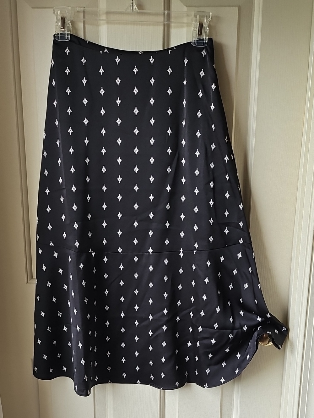 LOFT Black Maxi Skirt with White Geometric Print